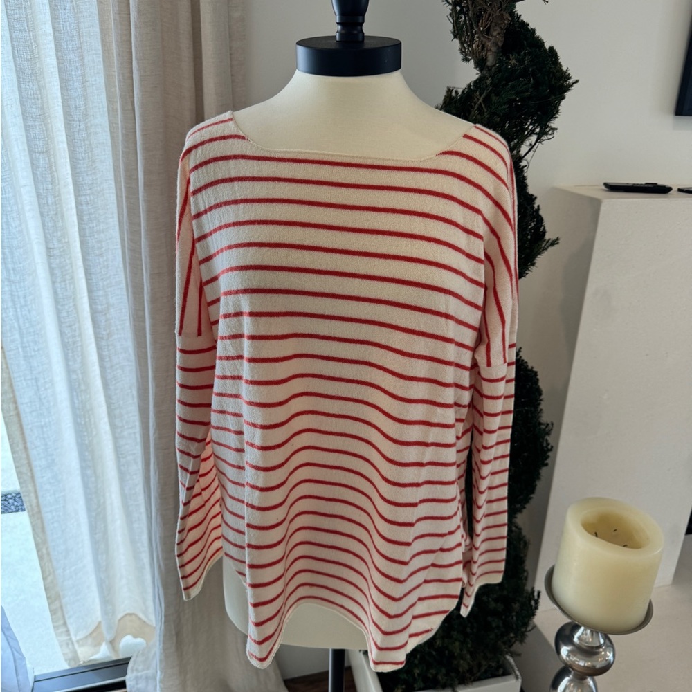 Vince Red and Cream Lightweight Cashmere Knit Top - Size L